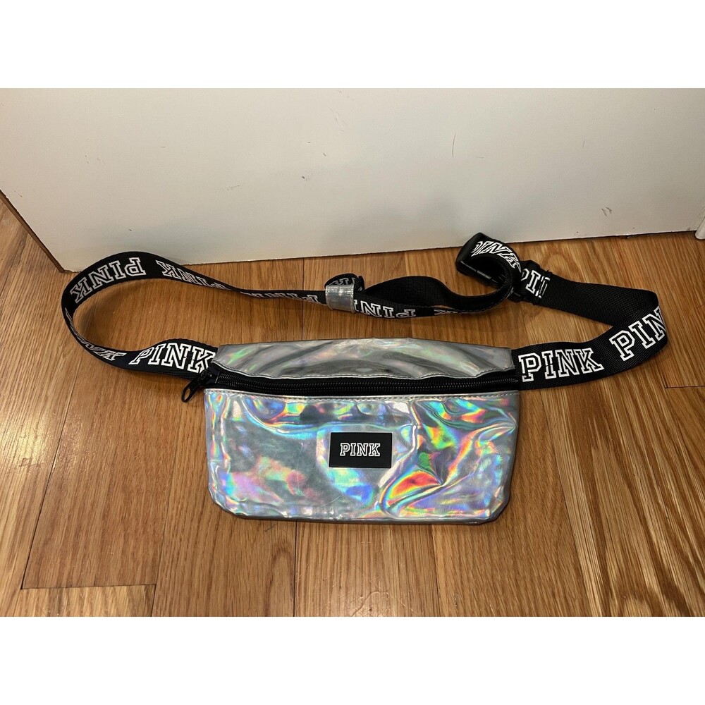 Pink Victoria's Secret Belt Bag Womens Small Silver Holographic Fanny Pack Logo